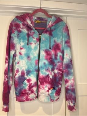 Aviator Nation Tie-Dye Zip Hoodie - Pink & Aqua - Small
